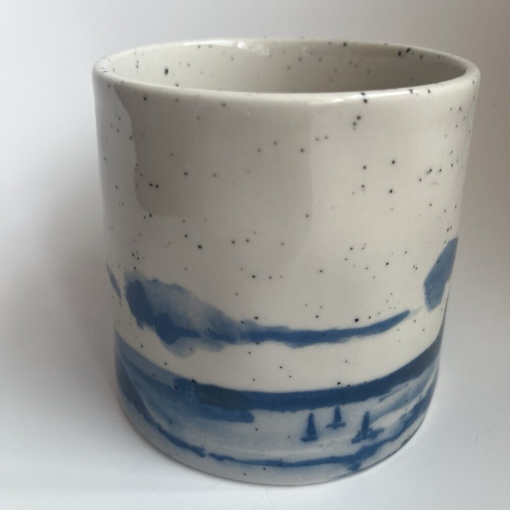 Anthropologie Buoyant Letters Coffee Mug "T" Monogram White Blue Stoneware Cup - Picture 4 of 9
